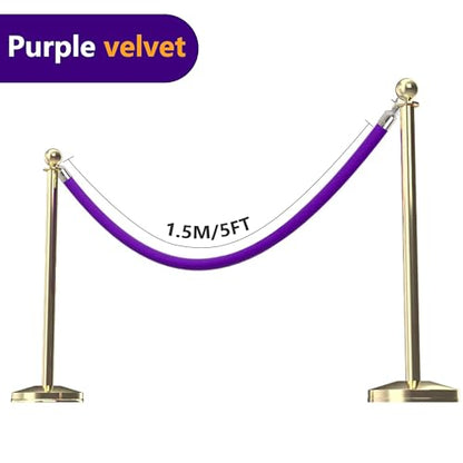 5 Feet Purple Velvet Hanging Ropes with Silver Polished Hooks(1PCS) | Crowd Control Stanchion Ropes fit for Movie Theaters,Church,Restaurants,Hotels,Grand Openings, Concert venues - color: Purple-5 Feet-Silver Plated Hooks-1PCS