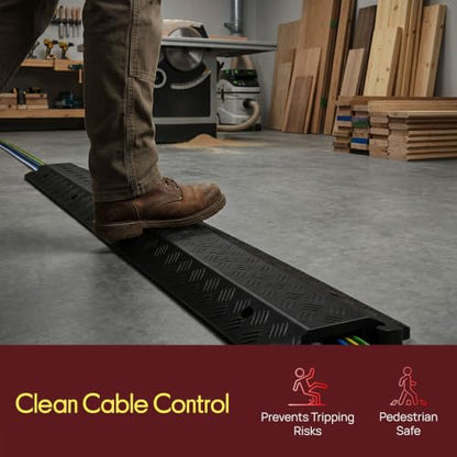Pyle Durable Cable Protection Ramp Cover - Supports 11000lbs Single Channel Heavy Duty Hose and Cord Track Floor Protection, 39.4” x 5.11” x 0.78” Cable Concealer for Indoor Outdoor Use