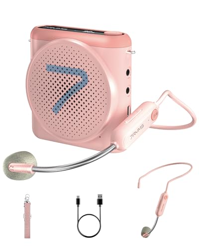 7RYMS WA1 Wireless Voice Amplifier with Headset Microphone for Teachers | Noise Cancellation, 23H Working, 164ft Range, Personal PA System for Teaching, Speech, Training Outdoor, Tour Guide, Yoga - color: Wireless Headset Mic(Pink)