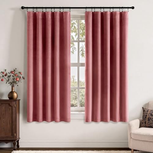 MIULEE Dusty Rose Velvet Curtains 63 Inch Long 2 Panels, W40 x L63 | Luxury Super Soft, Thermal Insulated, Room Darkening Drapes, Rod Pocket Design, Window Curtains for Bedroom Living Room - color: Dusty Rose, size: 40"W x 63"L (Pack of 2)