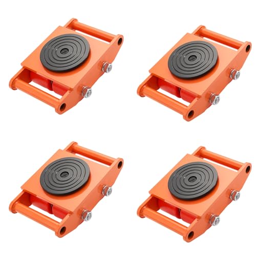 Heavy Duty Machinery Mover, 4-Wheel Industrial Skate Dolly with 360° Swivel Casters, 6-12 T Capacity, Non-Slip Tray for Equipment, Pallets, Jobsite Boxes - Rugged Steel Construction for Factories - color: 4x Pu 8t Wheels