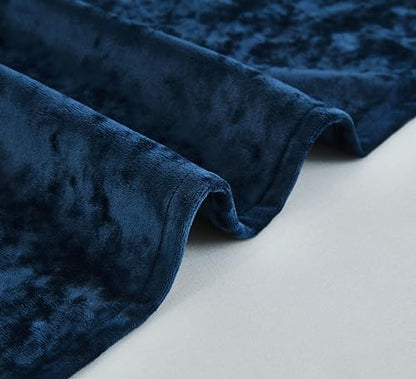 Chezmoi Collection Lux Navy Blue Crushed Velvet Curtains 2 Panel Set - 84 inches Long Room Darkening Luxury Distressed Velvet Rod Pocket Window Drapes for Living Room Bedroom 50" W x 84" L - color: Navy Blue