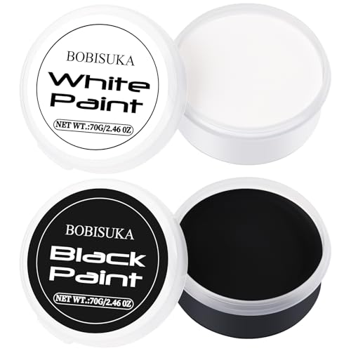 BOBISUKA Halloween Black and White Face Body Paint Oil Based Face Painting Kit for Adult Non Toxic Large Capacity Facepaint for Cosplay Clown Skeleton Vampire Special Effects Makeup - color: SET 01