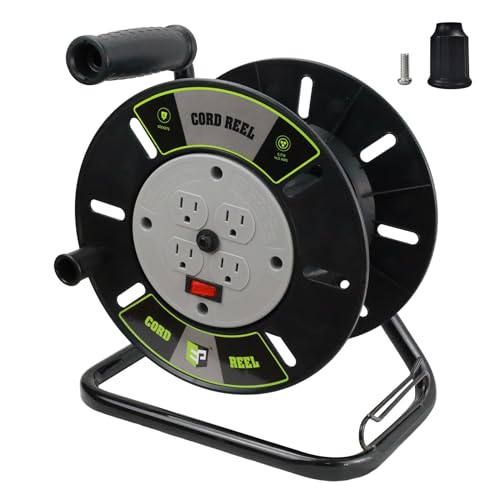 EP Extension Cord Storage Reel with 4-Grounded Outlets, Grey - color: Grey