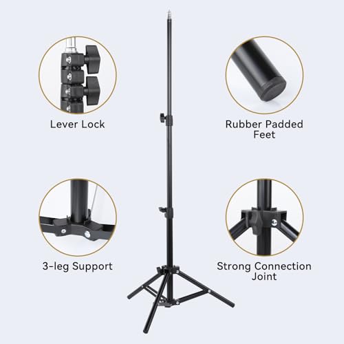 UTEBIT 2 Pack Photography Light Stands Tripod, with Phone Clamp, Black | 45"/3.7ft Adjustable Aluminum Lighting Stand with Camera Mount Adapter for Travel Outdoor Photo Video Shooting