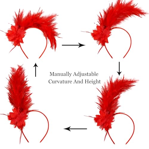 Loieryk Feathers Fascinator Headband 1920s Queen Headpiece Fascinators Hats for Women Tea Party Flower Headpiece - color: Red