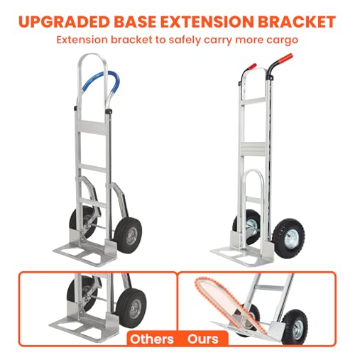 Aluminum Hand Truck Dolly Cart with 10" Pneumatic Tire,Hand Trucks Heavy Duty 600 LBS Capacity,Platform Hand Cart for Transport & Moving in Warehouse, Home, Supermarket(red)