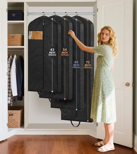 MISSLO 72" Wedding Dress Garment Bag Waterproof Garment Bags for Travel for Women Dress Bags for Gowns Long for Closet Storage 2-Pack, Black - size: 72 inch