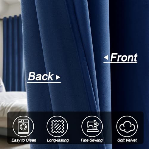 Navy Crushed Velvet Curtains 84 inch Length Grommet Blackout Curtains for Bedroom Light Blocking Thermal Insulation Drapes Set of 2 Panels 52”x 84” - color: Navy, size: 52"W x 84"L (Pack of 2)