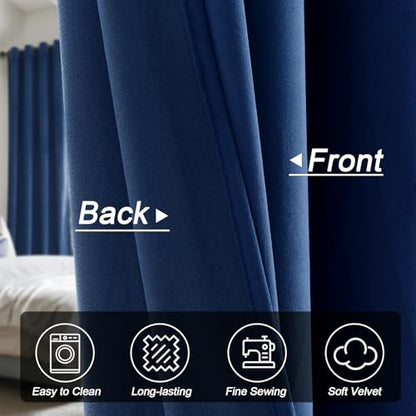 Navy Crushed Velvet Curtains 84 inch Length Grommet Blackout Curtains for Bedroom Light Blocking Thermal Insulation Drapes Set of 2 Panels 52”x 84” - color: Navy, size: 52"W x 84"L (Pack of 2)