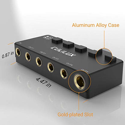 5-Way 6.35mm Stereo Audio Splitter with Switch, Passive Multi 1/4” AUX Distributor, Quarter Inch TRS Splitter Box/HUB for Instrument Cable, Headphones, Speaker, Guitar, Keyboard, Pedal - color: Black, Switcher Control