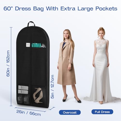 2 Pack Heavy Duty Garment Bags for Travel Suit Bags, Dress Bags, Garment Bags for Hanging Clothes with Pockets Men's Suit Holder for Shirts, Coats, Dresses (Black, 2Pack 60") - size: 2Pack 60"-2 Mesh Pockets