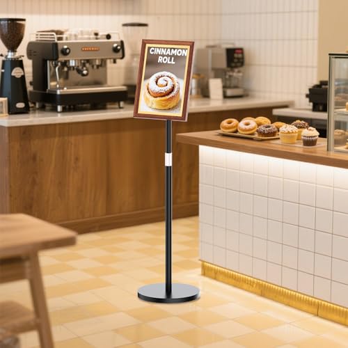 PPH-Sisy Pedestal Sign Holder 8.5x11 - Vintage Wooden Standing Sign Holder, Flyer Stand Menu Stand with Heavy-Duty Metal Base, Stable No Water/Sand Needed