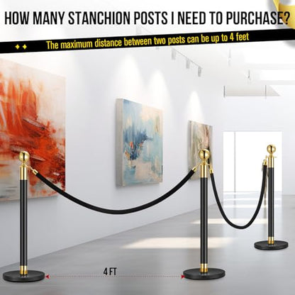 4Pack Stanchions and 5FT Black Velvet Ropes, Crowd Control Barrier, Black Stanchions Queue Barrier Line Divider with Fillable Plastic Base Used for Theaters Clubs Hotels Museums Exhibition - color: 4 Pack | 3 Rope
