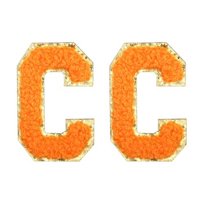MECCANIXITY Chenille Letter Patches 2.2" Self Adhesive Alphabet C Stick on Embroidered Patch Sew on Letter Stickers Applique for Repairing Clothing Jeans Shoes Hats DIY(Orange, Pack of 2) - style: Letter-C