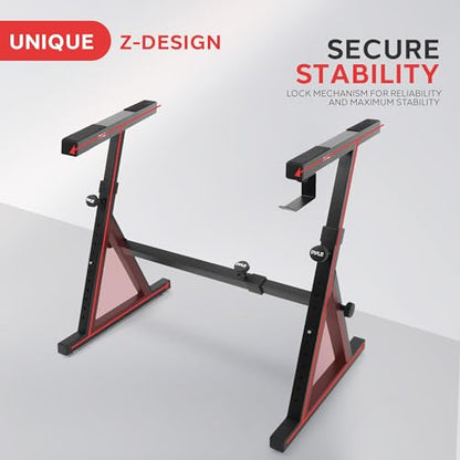 Heavy Duty Folding Keyboard Stand - Sturdy Reinforced Z Design w/ Adjustable Width & Height, Foam Padded Arms, Digital Piano Stand, Fits 54-88 Key Electric Pianos & Used for Travel & Storage - Pyle PKST38 - style: Z Design Keyboard Stand