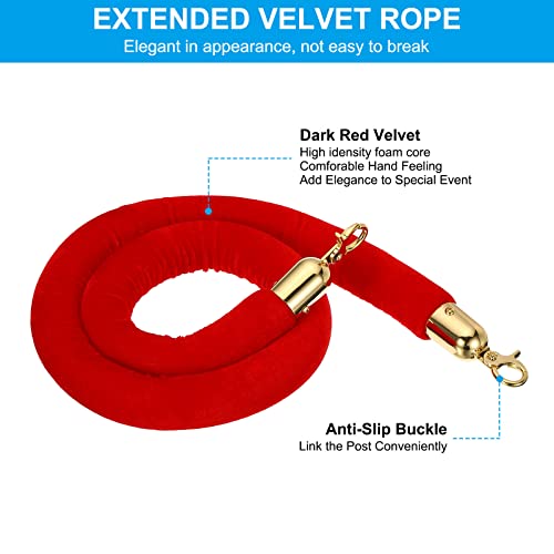PATIKIL 3.9 Feet Red Velvet Stanchion Rope, Crowd Control Barrier Rope with Snap Hooks for Posts Stand Queue Divider of Hotel Theater, Golden - color: Red, size: 3 Feet