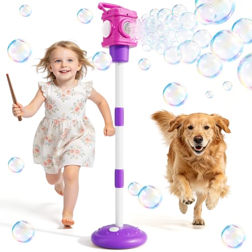 Bubble Machine for Kids, Remote Control Street Lamp Bubble Machine with Lights, Automatic Standing Bubble Tower, Outdoor Bubble Torch Toys for Wedding Summer Bubble Maker for Kids Ages 3 4 5 6 7 8 9 - color: Purple