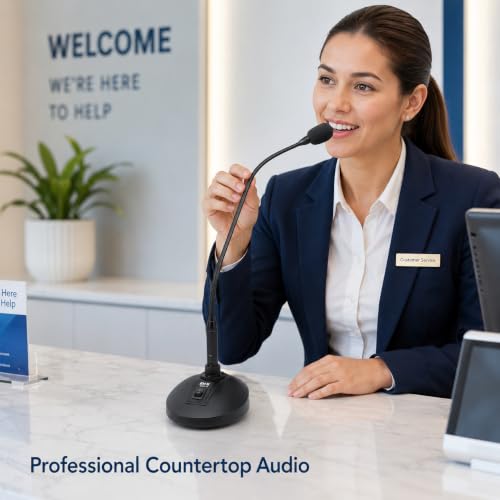 LyxPro XBM-8 XLR Gooseneck Microphone Desktop Base with On Off Switch | Designed to hold compatible podium-style microphones securely on flat surfaces for speaking, meetings and announcements