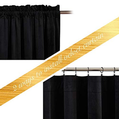 NICETOWN Insulated Black Out Velvet Curtains 90 inches Long Rod Pocket Top - color: Black Series - Black, size: 42"W x 90"L (Pack of 2)