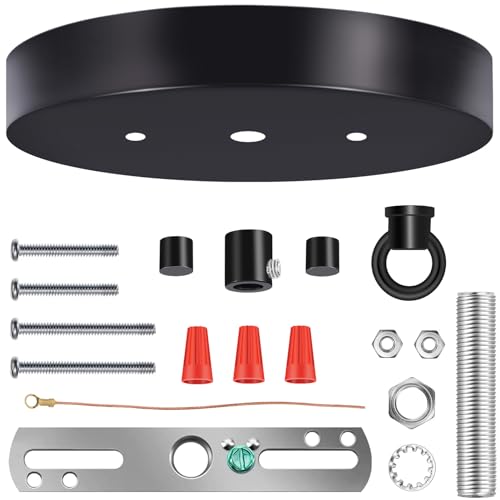 6 Inches Light Canopy Kit with Heavy Duty Replacement Ceiling Cover Plate & Mounting Hardware for Lighting Fixtures Chandelier Pendant Lamp or DIY Project (Black) - color: Black, size: 1 Pack