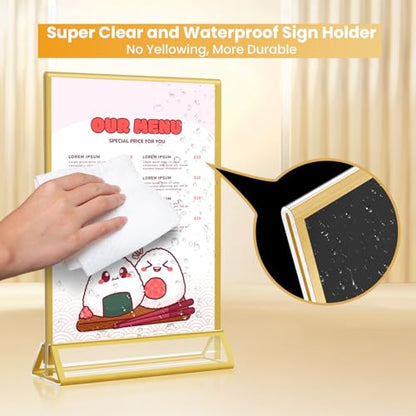 4x6 Gold Acrylic Sign Holder, 12 Pack Wedding Table Number Holder Stands with Vertical Gold Borders, Double Sided Picture Frame Paper Stand, Clear Photo Display Menu Holder for Party, Home, Restaurant - color: Vertical-12 Pack-4 x 6