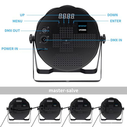 BETOPPER LED Par Lights 54 x 1.5W, RGB Stage Lights DMX DJ Lighting Sound Activated with Stand, Strobe Light & Wash Par Lighting DMX for Parties, Church, Wedding, Bars, 4 Pack