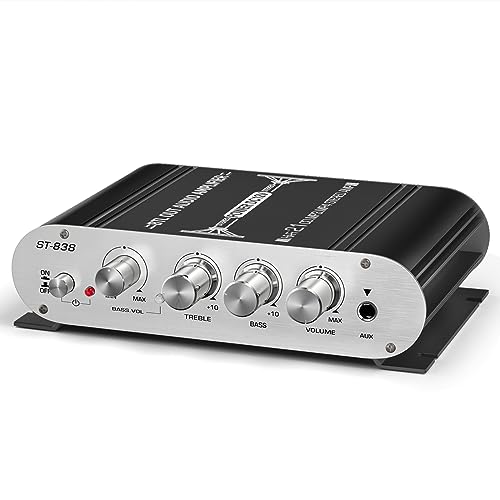 Facmogu ST-838 2.1CH Mini Amplifier, RMS 20Wx2 + 40W Passive Subwoofer Amp | Bass & Treble Control | RCA/AUX Input | Compact Stereo Audio Receiver for Home, Car & DIY Speakers | w/Power Supply - Black - color: ST-838 Black (20Wx2 + Passive Subwoofer)