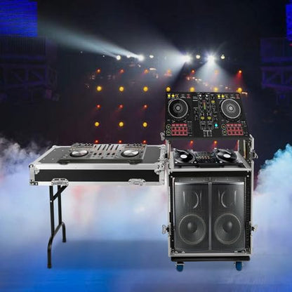 12U PA DJ Pro Audio Rack Road Case w/Slant Mixer Top, Heavy Duty Mobile Studio Equipment Cabinet, Network and Stereo Rack DJ Mixer Rack for Mixers & Live Sound - size: 12U / Side Tables
