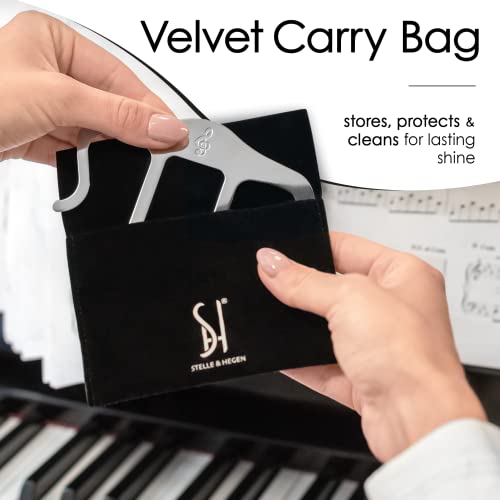 Stelle & Hegen Piano Book Holder - Music Book Clip, Sheet Music Holder | Stainless steel music page holder for piano, keyboard, guitar and violin; treble clef design, gift for piano players - style: Classic Edition