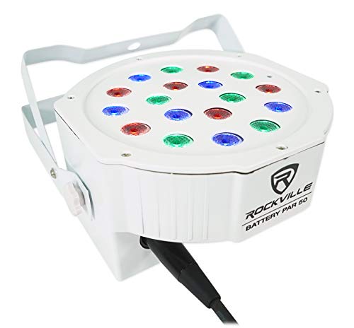 Rockville Battery PAR 50 White Rechargeable Up-Light 4-Pack with RLB30 Bag | 8-10 Hour Runtime, 18x 1W RGB LEDs, 3-Pin XLR In/Out, 7 DMX Channels, Sound Activated, 4 Remotes, DJ Wash Lighting, 5-Items