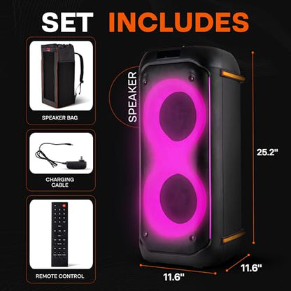 Pyle 컴팩트 블루투스 PA 파티 스피커 시스템, 160W 듀얼 16.5cm(6.5인치) 노래방 기계, 마이크 포함, 충전식 배터리, USB/SD/BT/FM 라디오, TWS 기능 및 파티 조명, 스피커 가방 포함, 30 x 30 x 67.1cm(11.8 x 11.8 x 26.5인치) - style: 휴대용 케이스 포함