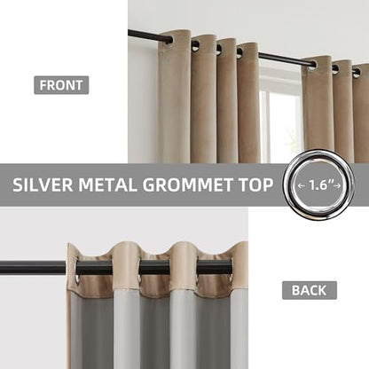 BULBUL Champagne Grey 100% Full Blackout Velvet Curtains,63 inches Long Modern Liner Curtains Thermal Drapes Panels for Living Room Bedroom Grommet Set of 2 - color: Champagne & Grey, size: 52"W x 63"L (Pack of 2)