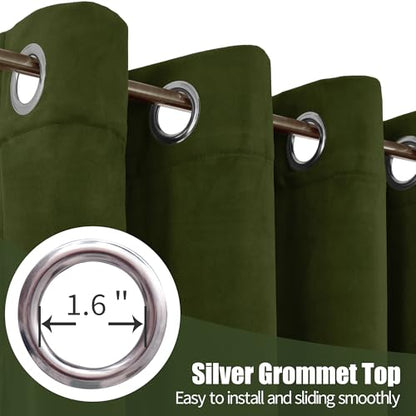 YoungsTex Olive Green Velvet Curtains, Drapes 84 Inches Long 2 Panels Set | Blackout Window Treatmens with Grommet Room Darkening for Bedroom Living Room Privacy, 52 X 84 Inch - color: Olive Green, size: 52"W x 84"L (Pack of 2)