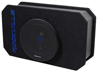 Rockville RMW8A 8" 800W Ported Powered Truck Subwoofer Slim Enclosure | Built-in Class D Amplifier, Tunnel Slot Port, High Excursion Woofer, Compact Design, Grill Included, CEA-2031 Compliant