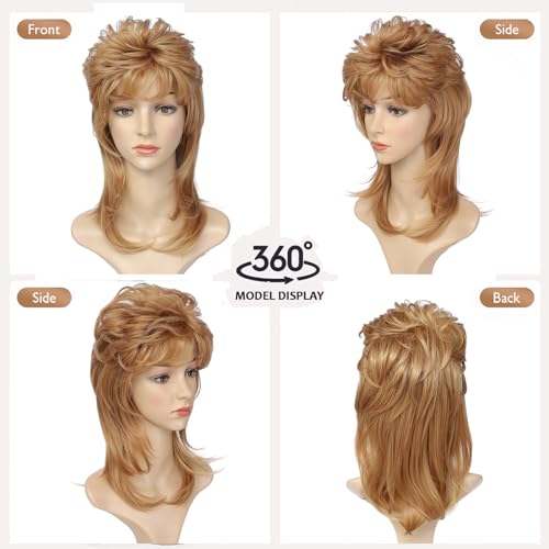 Airhostess Mullet Wig for Women 80s 90s Retro Style Shaggy Layered Wig for Costume Party, Halloween, Daily Use (Strawberry Blonde) - color: 2057-Strawberry Blonde