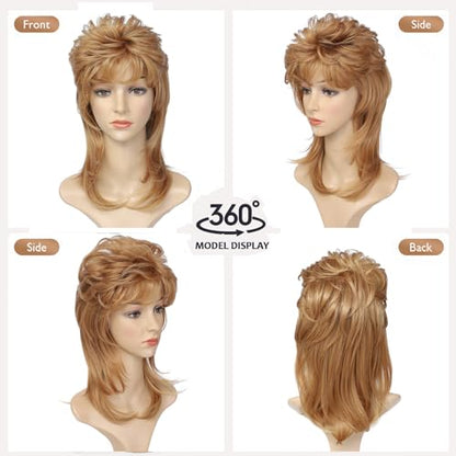Airhostess Mullet Wig for Women 80s 90s Retro Style Shaggy Layered Wig for Costume Party, Halloween, Daily Use (Strawberry Blonde) - color: 2057-Strawberry Blonde