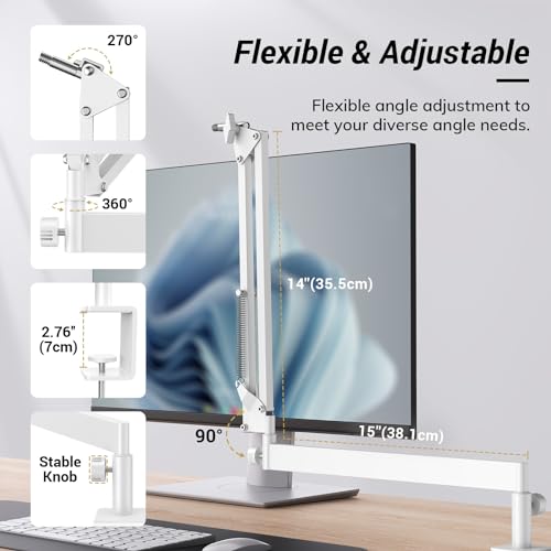 Tonor Mic Arm Desk Mount, Low Profile Boom Arm for Microphone, Adjustable Mic Stand with Desk Mount Clamp, 3/8’’ and 5/8’’ Screwadapter for Most Micr, 38 cm +35 cm(15''+14''), White, T20LP - color: White, style: Visible Spring