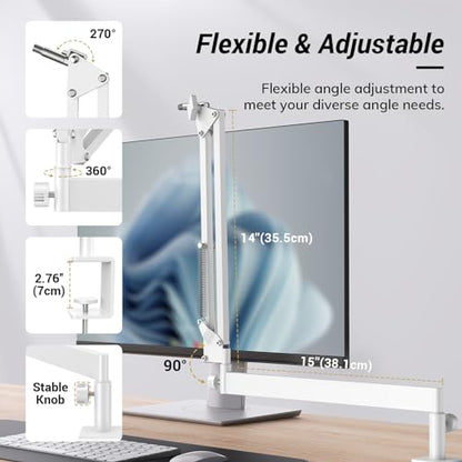Tonor Mic Arm Desk Mount, Low Profile Boom Arm for Microphone, Adjustable Mic Stand with Desk Mount Clamp, 3/8’’ and 5/8’’ Screwadapter for Most Micr, 38 cm +35 cm(15''+14''), White, T20LP - color: White, style: Visible Spring