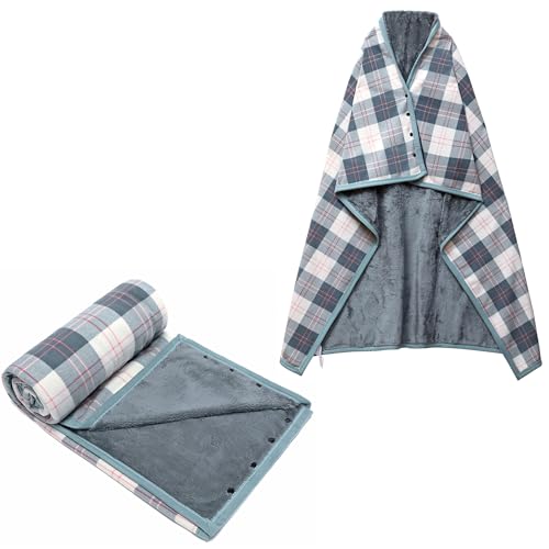 forestfish Fleece Wearable Blanket Oversized, Comfy Lightweight Lap Blanket Poncho Throw With Buttons, 63“x 55” - color: Light Blue, size: Large(63"x55")