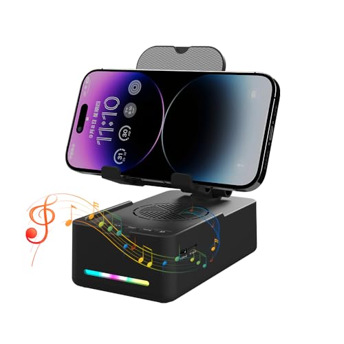 Foldable Phone Stand with Speaker, Gifts for Men Women, Wireless Bluetooth Speaker with Cell Phone Stand and Anti-Slip Base Led RGB Light HD Surround Sound Compatible with Phones, Tablets