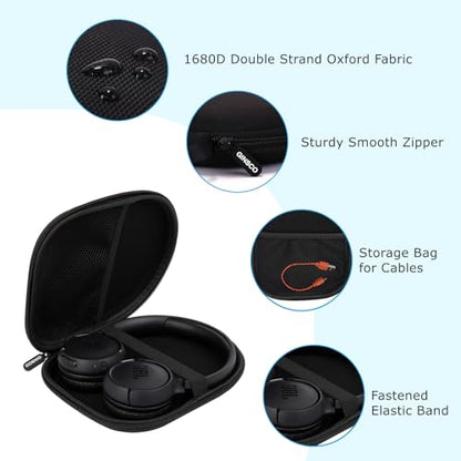 Ginsco Case Compatible with JBL Tune 510BT Bluetooth Headphones, with JBL Tune 520BT/670NC Live 460NC/Junior 320, with Sony WH-CH520/510, Travel Carrying Headphone Case for On Ear Headphones (Black) - color: Black