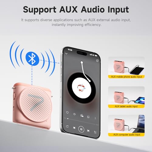 7RYMS WA1(SE) Wired Voice Amplifier with Headset Microphone | 65mm speaker, DSP noise reduction and AUX input deliver clear sound for teaching, tours, training and presentations (Pink)