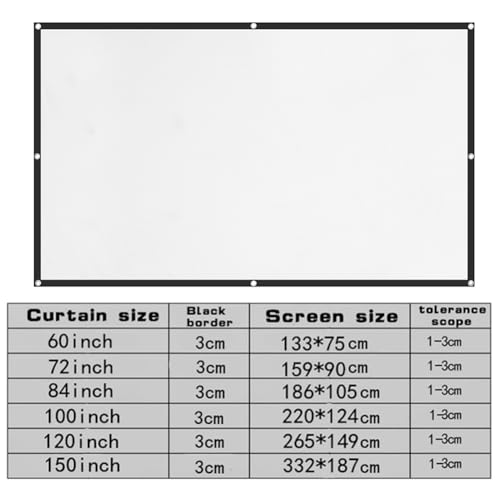 Projector Screen, 4K HD Home Movie Projection Screen, 60"|72"|84"|100"|120"|150" Anti-Crease Theater Screens Indoor Outdoor (100 INCH) - size: 100 INCH