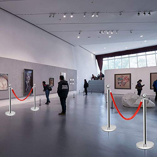 Goplus 6Pcs Stainless Steel Stanchion Set, Stanchions and 5FT Red Velvet Ropes, Round Top Polished Silver Stanchion Posts Queue Line Pole, Crowd Control Safety Barriers for Theaters, Museum, Party