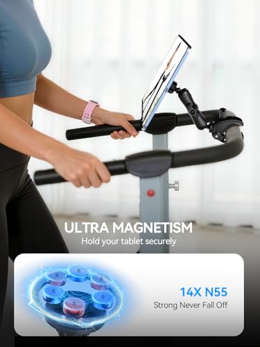 OHLPRO Magnetic Tablet Holder for Mic Stand,360° Adjustable Microphone Music Stand Phone Holder Mount,Tablet Mount Clamp for Peloton Bike,Treadmill, Stroller, Cabinet, Fits MagSafe, All Tablets,Phones