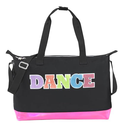 Garment Dance Shoulder Bags for Girls, Teen Dancers, Costumes, Boys | Holographic Glitter Dance Bag for Kids - color: Dance Black & Pink