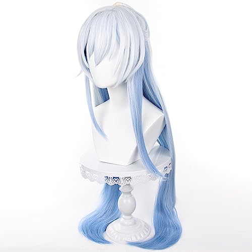 Anime Silver White Gradient Blue Long Straight wigs with Bangs 95cm/37in Hair-Tie half-up hairstyle Game Ice Queen Cosplay wig Halloween,Comic con,Party,Game Show - color: White and Blue Mixed