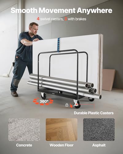 VEVOR Folding Table Cart, Heavy Duty Table Dolly 1800 lbs, Steel Panel Truck Cart with 5 inch Swivel Casters, Lumber Drywall Dolly with Straps for Party Events, Hotel, Factory, Warehouse - style: 1800 LBS