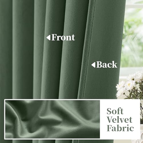 SimpleHome Sage Green Velvet Curtains 84 Inches for Living Room Rod Pocket | Luxury Blackout Velvet Curtains,Thermal Insulated 2 Panels Room Darkening Drapes,Velvet Bedroom Curtains,W52 x L84,2 Panels - color: Sage Green, size: 52"W x 84"L (Pack of 2)